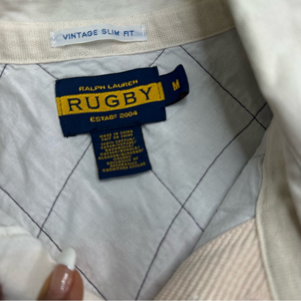 Ralph Lauren Rugby Shirt M | Maroon Navy Striped RLFC 1939-40 Patch | Vintage - Picture 15 of 16